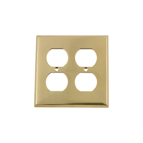 Nostalgic Warehouse - New York Switch Plate with Double Outlet in Unlacquered Brass - NYKSWPLTD2 - 720065