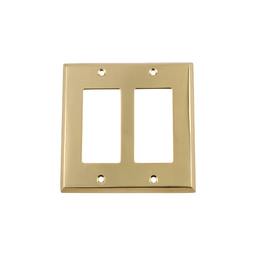 Nostalgic Warehouse - New York Switch Plate with Double Rocker in Unlacquered Brass - NYKSWPLTR2 - 720062
