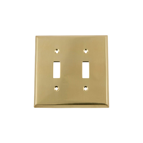 Nostalgic Warehouse - New York Switch Plate with Double Toggle in Unlacquered Brass - NYKSWPLTT2 - 720059