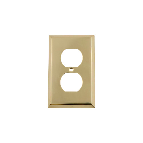 Nostalgic Warehouse - New York Switch Plate with Outlet in Unlacquered Brass - NYKSWPLTD - 720064