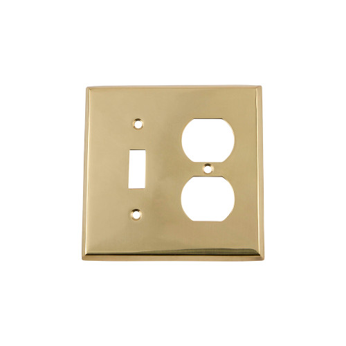 Nostalgic Warehouse - New York Switch Plate with Toggle and Outlet in Unlacquered Brass - NYKSWPLTTD - 720067