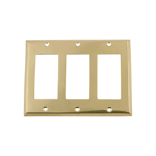 Nostalgic Warehouse - New York Switch Plate with Triple Rocker in Unlacquered Brass - NYKSWPLTR3 - 720063