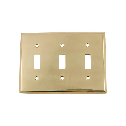 Nostalgic Warehouse - New York Switch Plate with Triple Toggle in Polished Brass - NYKSWPLTT3 - 719916