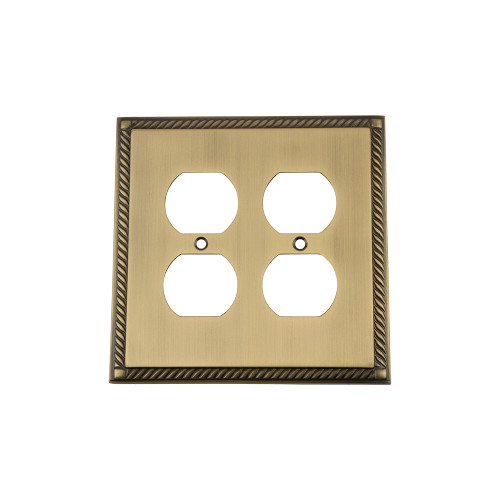Nostalgic Warehouse - Rope Switch Plate with Double Outlet in Antique Brass - ROPSWPLTD2 - 719753