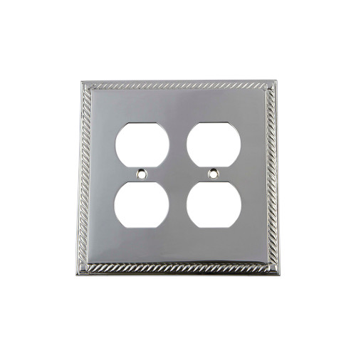 Nostalgic Warehouse - Rope Switch Plate with Double Outlet in Bright Chrome - ROPSWPLTD2 - 719897