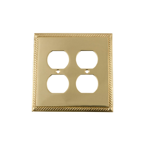 Nostalgic Warehouse - Rope Switch Plate with Double Outlet in Polished Brass - ROPSWPLTD2 - 719969