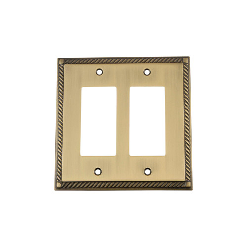 Nostalgic Warehouse - Rope Switch Plate with Double Rocker in Antique Brass - ROPSWPLTR2 - 719750