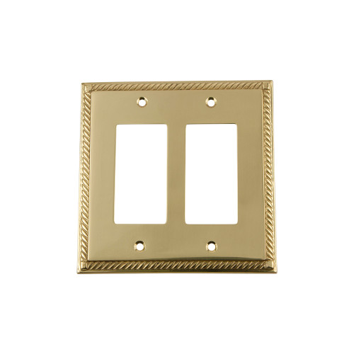 Nostalgic Warehouse - Rope Switch Plate with Double Rocker in Unlacquered Brass - ROPSWPLTR2 - 720110