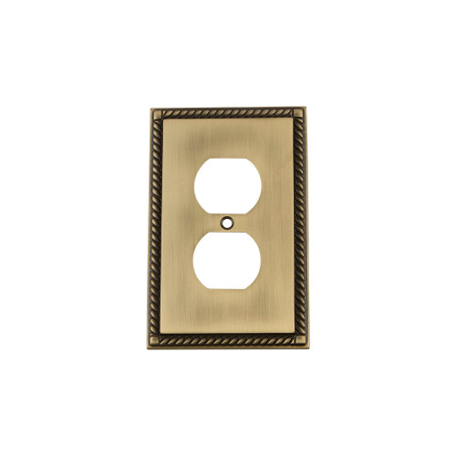 Nostalgic Warehouse - Rope Switch Plate with Outlet in Antique Brass - ROPSWPLTD - 719752
