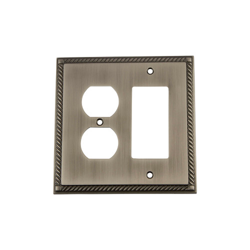 Nostalgic Warehouse - Rope Switch Plate with Rocker and Outlet in Antique Pewter - ROPSWPLTRD - 719828