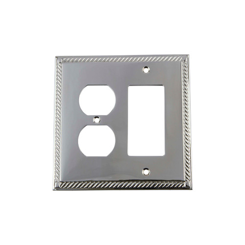 Nostalgic Warehouse - Rope Switch Plate with Rocker and Outlet in Bright Chrome - ROPSWPLTRD - 719900