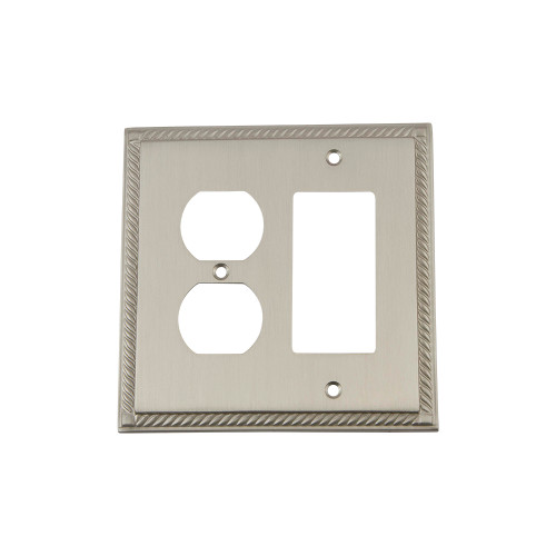 Nostalgic Warehouse - Rope Switch Plate with Rocker and Outlet in Satin Nickel - ROPSWPLTRD - 720044