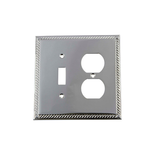 Nostalgic Warehouse - Rope Switch Plate with Toggle and Outlet in Bright Chrome - ROPSWPLTTD - 719899