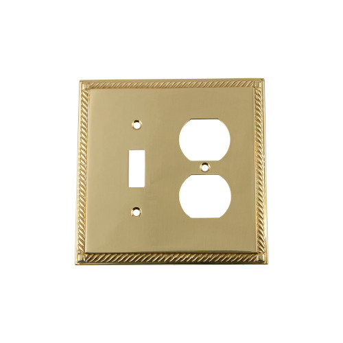 Nostalgic Warehouse - Rope Switch Plate with Toggle and Outlet in Polished Brass - ROPSWPLTTD - 719971