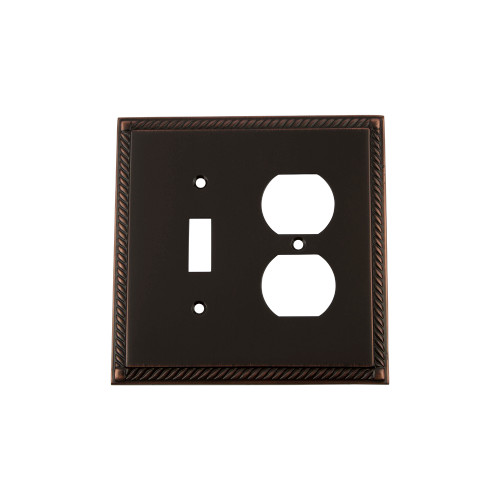 Nostalgic Warehouse - Rope Switch Plate with Toggle and Outlet in Timeless Bronze - ROPSWPLTTD - 719683