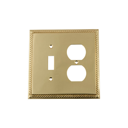 Nostalgic Warehouse - Rope Switch Plate with Toggle and Outlet in Unlacquered Brass - ROPSWPLTTD - 720115