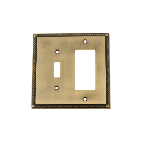 Nostalgic Warehouse - Rope Switch Plate with Toggle and Rocker in Antique Brass - ROPSWPLTTR - 719754