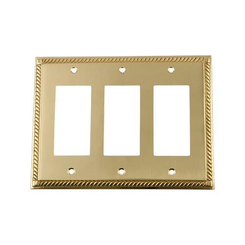 Nostalgic Warehouse - Rope Switch Plate with Triple Rocker in Polished Brass - ROPSWPLTR3 - 719967
