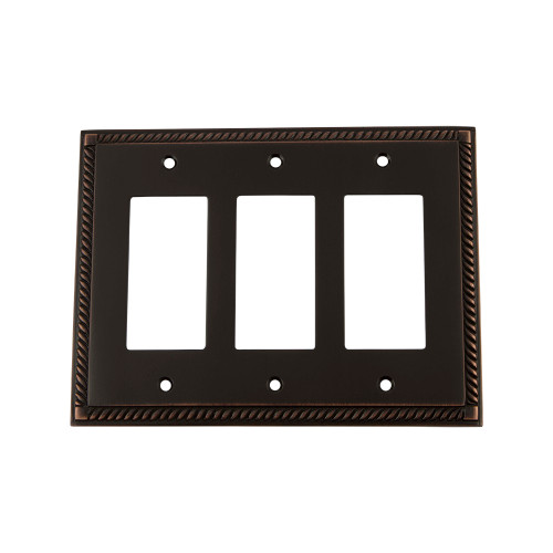 Nostalgic Warehouse - Rope Switch Plate with Triple Rocker in Timeless Bronze - ROPSWPLTR3 - 719679