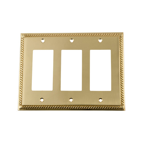 Nostalgic Warehouse - Rope Switch Plate with Triple Rocker in Unlacquered Brass - ROPSWPLTR3 - 720111