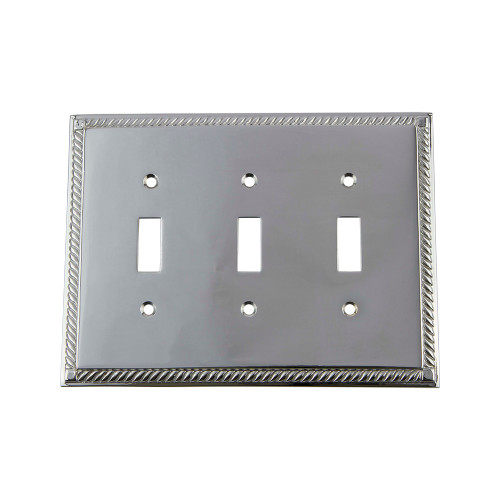 Nostalgic Warehouse - Rope Switch Plate with Triple Toggle in Bright Chrome - ROPSWPLTT3 - 719892