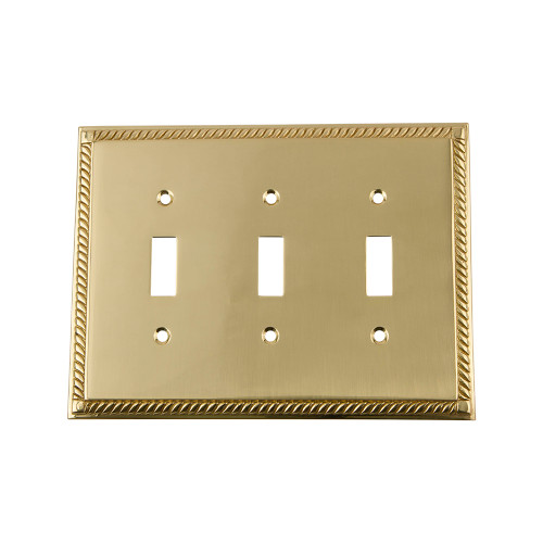 Nostalgic Warehouse - Rope Switch Plate with Triple Toggle in Polished Brass - ROPSWPLTT3 - 719964