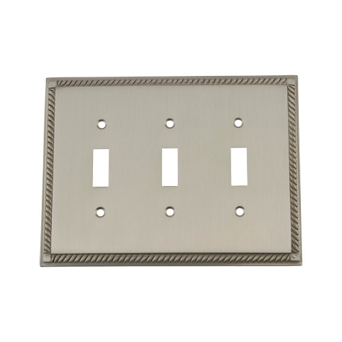 Nostalgic Warehouse - Rope Switch Plate with Triple Toggle in Satin Nickel - ROPSWPLTT3 - 720036