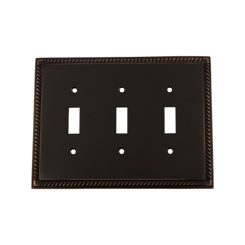 Nostalgic Warehouse - Rope Switch Plate with Triple Toggle in Timeless Bronze - ROPSWPLTT3 - 719676