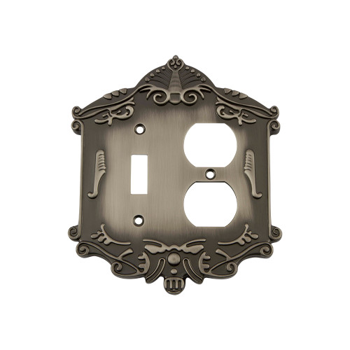 Nostalgic Warehouse - Victorian Switch Plate with Toggle and Outlet in Antique Pewter - VICSWPLTTD - 719803