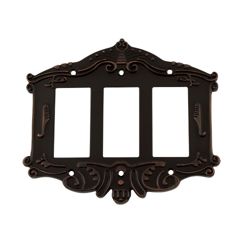 Nostalgic Warehouse - Victorian Switch Plate with Triple Rocker in Timeless Bronze - VICSWPLTR3 - 719655