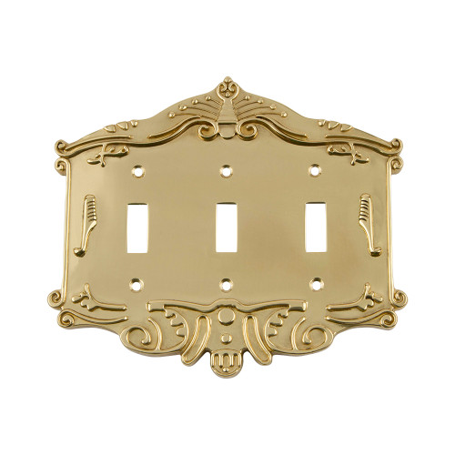 Nostalgic Warehouse - Victorian Switch Plate with Triple Toggle in Unlacquered Brass - VICSWPLTT3 - 720084