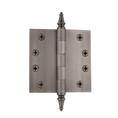 Nostalgic Warehouse - 4" Steeple Tip Heavy Duty Hinge with Square Corners in Antique Pewter - STEHNG - 746098