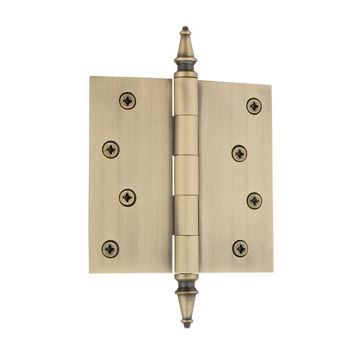 Nostalgic Warehouse - 4" Steeple Tip Residential Hinge with Square Corners in Antique Brass - STEHNG - 746090