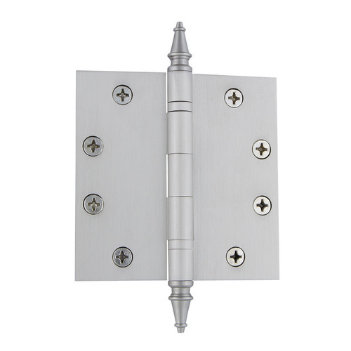 Nostalgic Warehouse - 4.5" Steeple Tip Heavy Duty Hinge with Square Corners in Satin Nickel - STEHNG - 746109