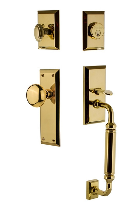 Grandeur Hardware - Fifth Avenue Plate C Grip Entry Set Fifth Avenue Knob in Lifetime Brass - FAVFAV - 818970