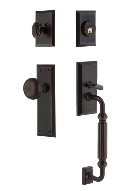 Grandeur Hardware - Fifth Avenue Plate F Grip Entry Set Fifth Avenue Knob in Timeless Bronze - FAVFAV - 819027