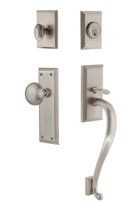 Grandeur Hardware - Fifth Avenue Plate S Grip Entry Set Fifth Avenue Knob in Satin Nickel - FAVFAV - 819081