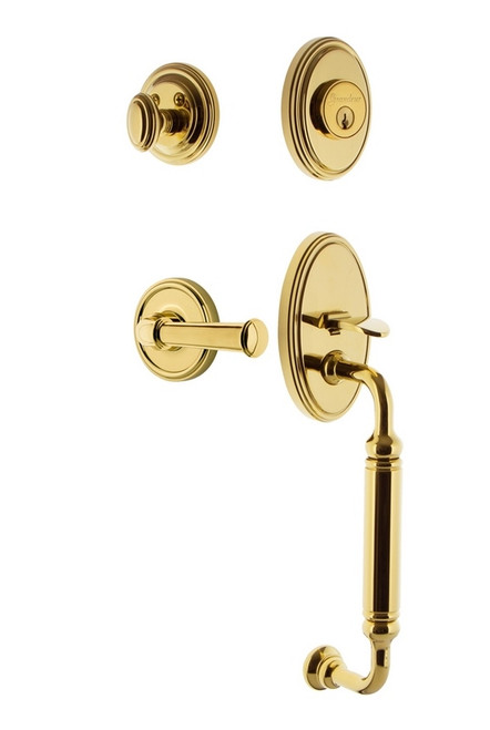 Grandeur Hardware - Georgetown Plate C Grip Entry Set Georgetown Lever in Lifetime Brass - GEOGEO - 833019