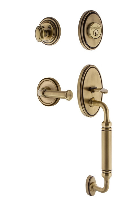 Grandeur Hardware - Georgetown Plate C Grip Entry Set Georgetown Lever in Vintage Brass - GEOGEO - 833031