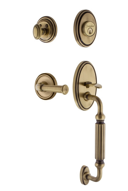 Grandeur Hardware - Georgetown Plate F Grip Entry Set Georgetown Lever in Vintage Brass - GEOGEO - 833033