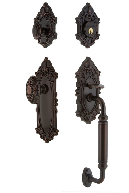 Grandeur Hardware - Grande Victorian Plate C Grip Entry Set Grande Victorian Knob in Timeless Bronze - GVCGVC - 819301