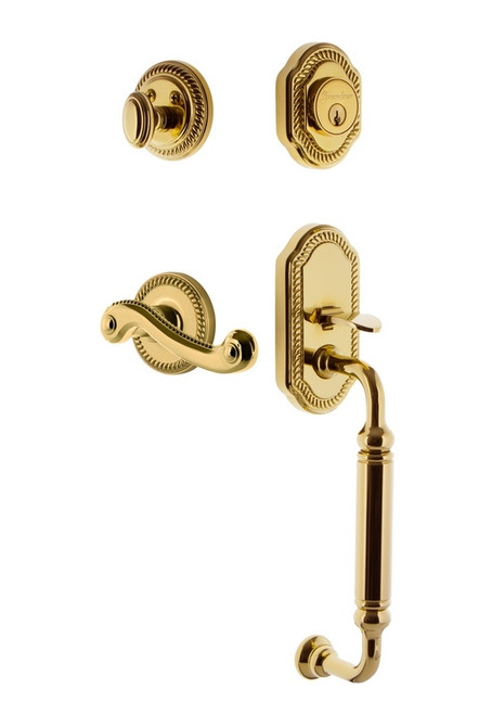 Grandeur Hardware - Newport Plate C Grip Entry Set Newport Lever in Lifetime Brass - NEWNEW - 833056