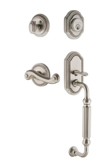 Grandeur Hardware - Newport Plate F Grip Entry Set Newport Lever in Satin Nickel - NEWNEW - 833095