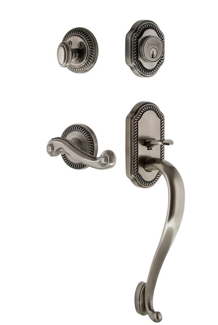 Grandeur Hardware - Newport Plate S Grip Entry Set Newport Lever in Antique Pewter - NEWNEW - 833113