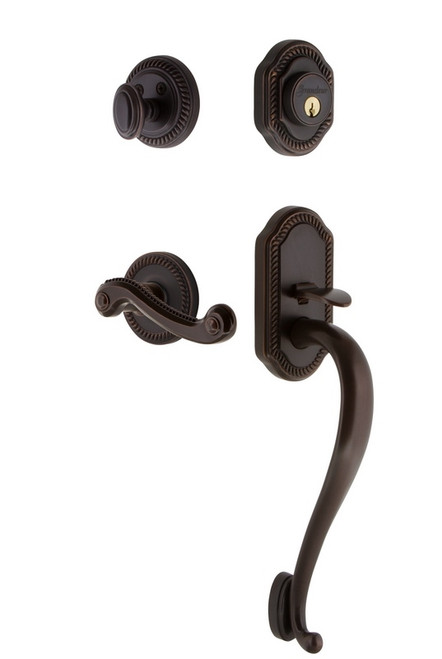 Grandeur Hardware - Newport Plate S Grip Entry Set Newport Lever in Timeless Bronze - NEWNEW - 833116