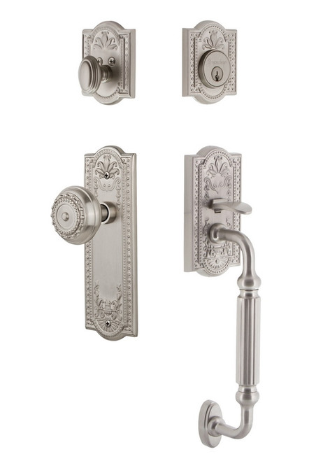 Grandeur Hardware - Parthenon Plate F Grip Entry Set Parthenon Knob in Satin Nickel - PARPAR - 819700