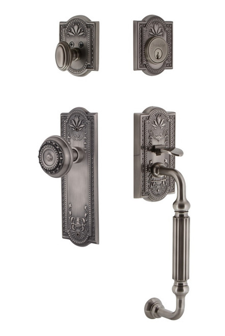 Grandeur Hardware - Parthenon Plate F Grip Entry Set Parthenon Knob in Antique Pewter - PARPAR - 825432