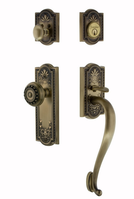 Grandeur Hardware - Parthenon Plate S Grip Entry Set Parthenon Knob in Vintage Brass - PARPAR - 819757