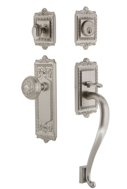 Grandeur Hardware - Windsor Plate S Grip Entry Set Windsor Knob in Satin Nickel - WINWIN - 819952