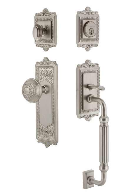 Grandeur Hardware - Windsor Plate F Grip Entry Set Windsor Knob in Satin Nickel - WINWIN - 825178